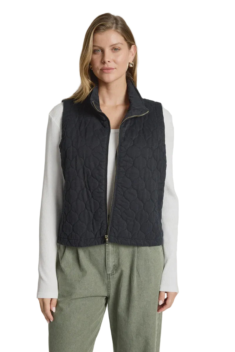 Sansi Quilted Crop Vest / Black
